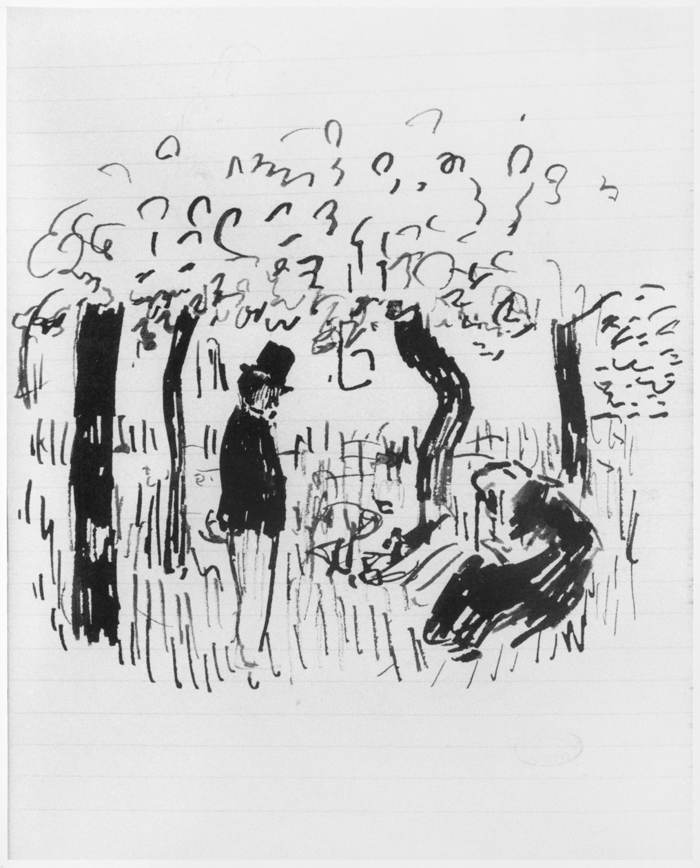 Strana skicáku, 1890-1940 (pero a inkoust na linkovaném papíře) od Edouard Vuillard