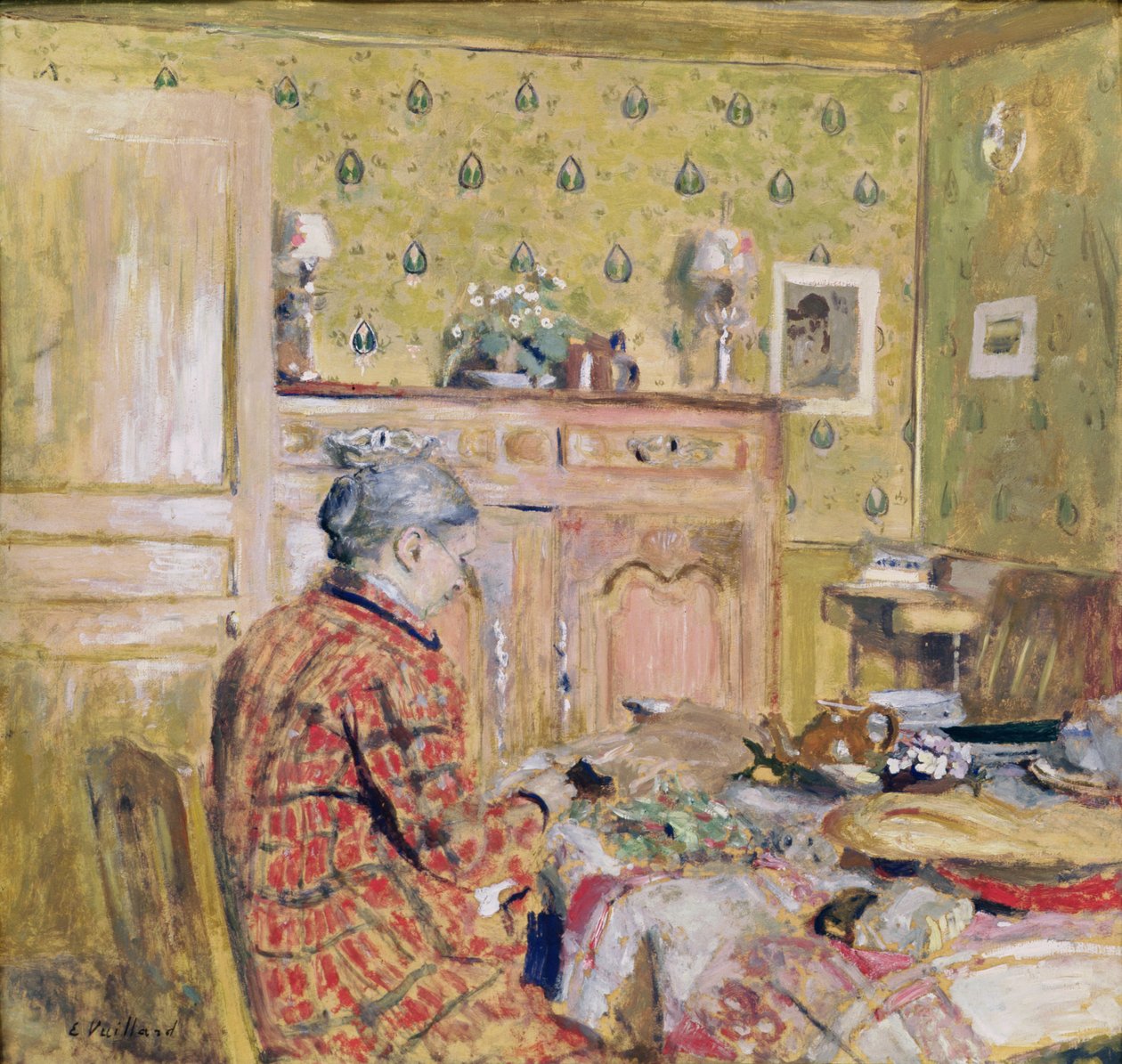 Umělcova matka při snídani, 1899-1904 (olej na kartě) od Edouard Vuillard