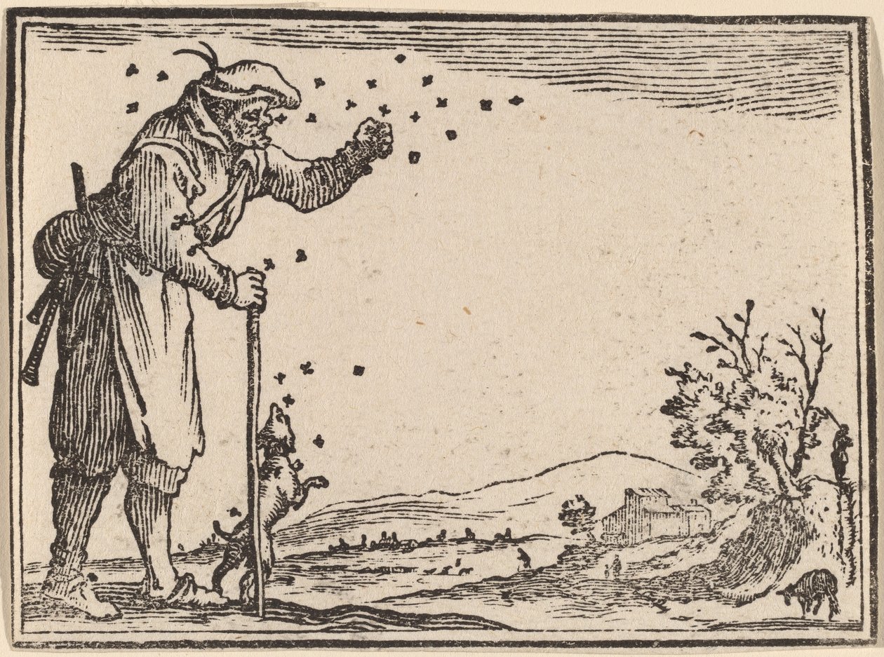Rolník napaden včelami od Edouard Eckman after Jacques Callot