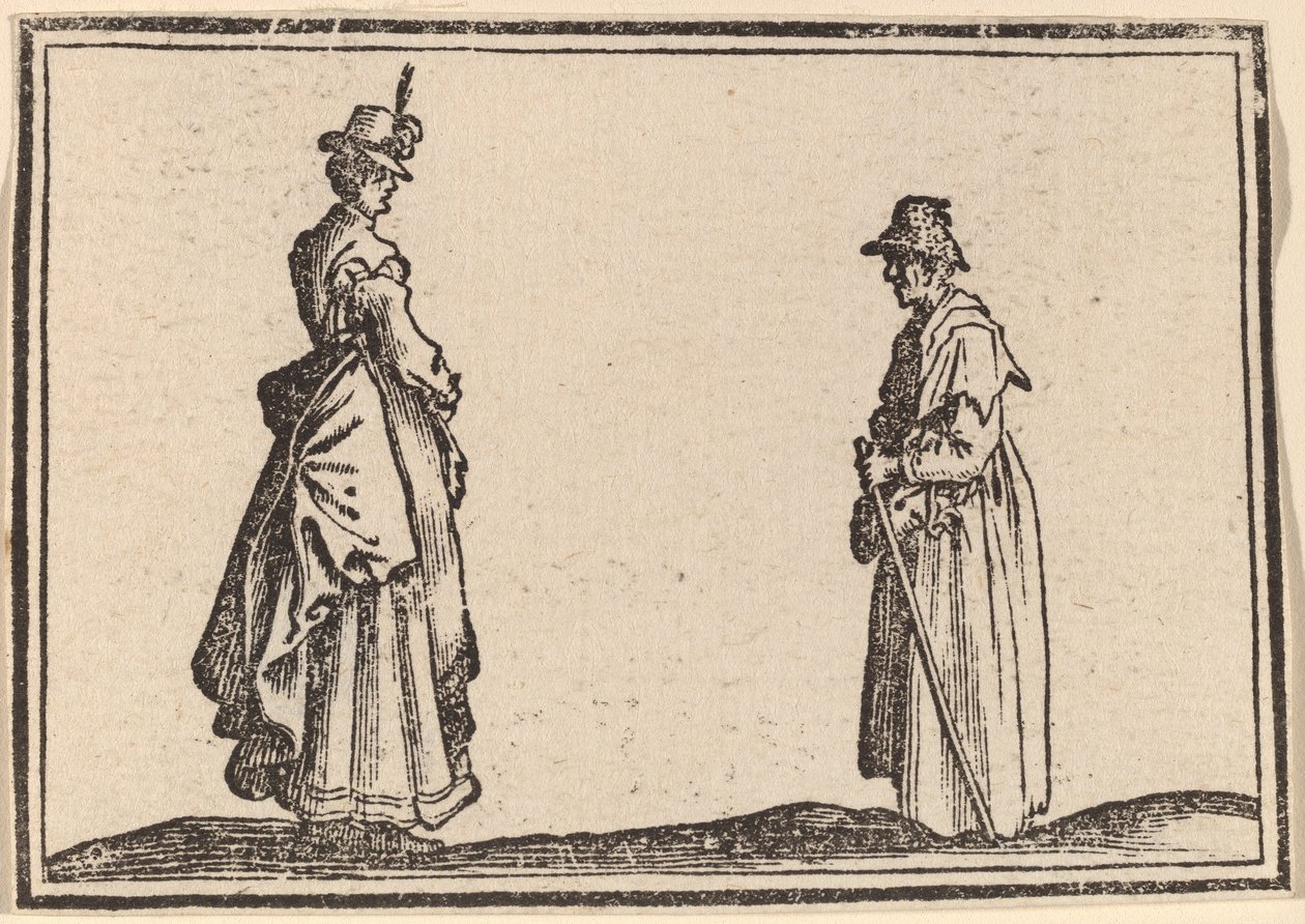 Dvě ženy v profilu od Edouard Eckman after Jacques Callot