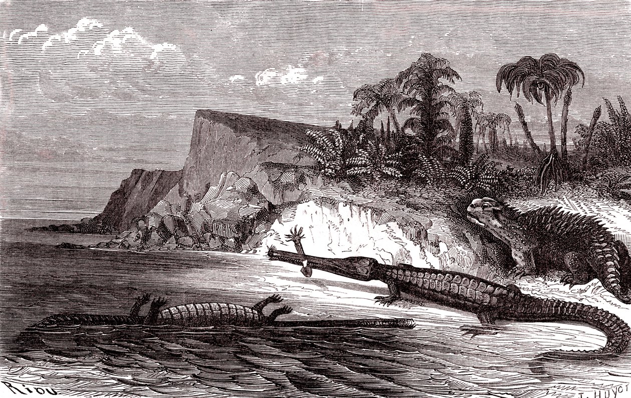 Teleosaurus a Hyleosaurus od Edouard Riou