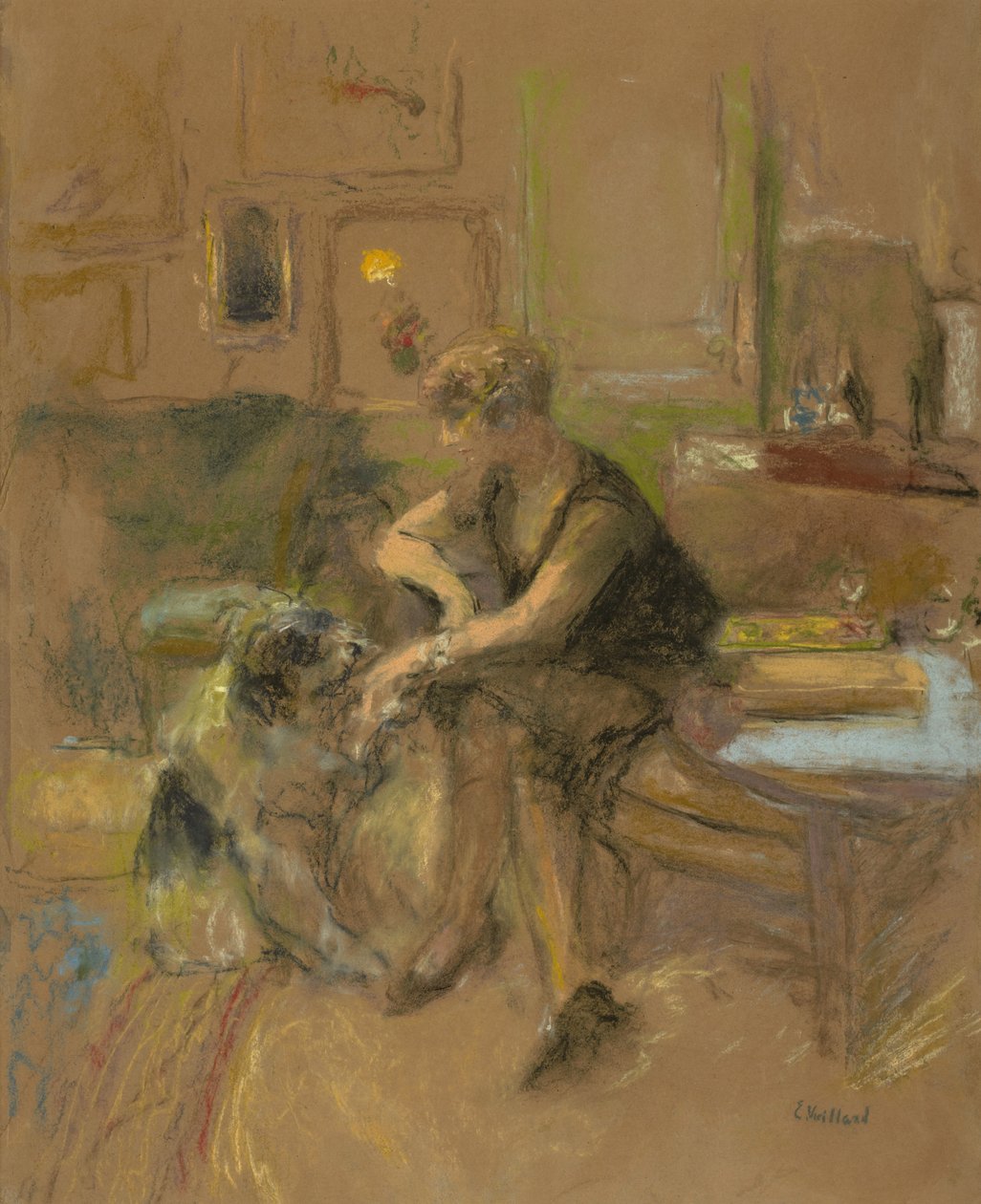 Gabrielle Jonas Hraje si se psem, 1927 od Edouard Vuillard