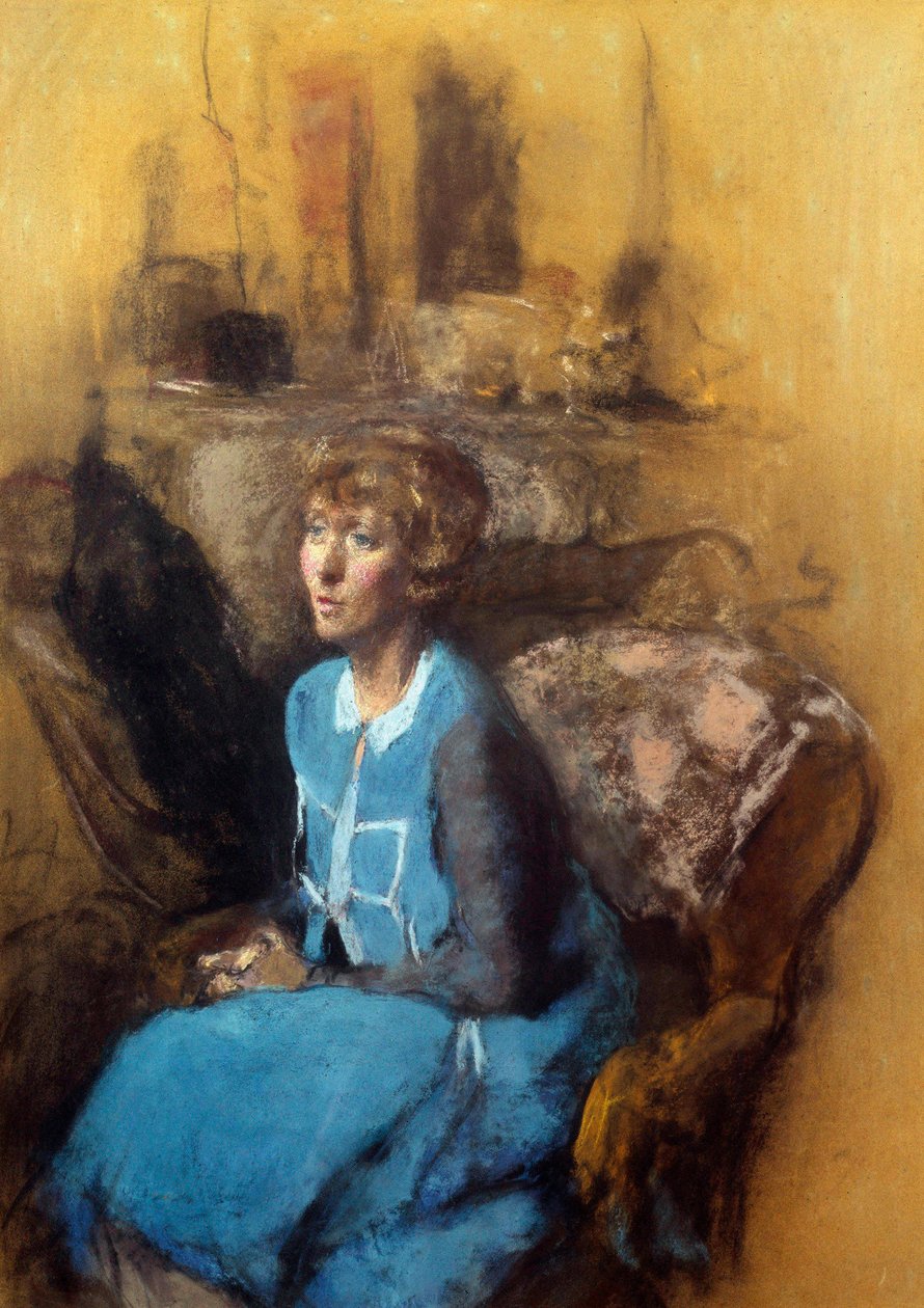 Modré šaty, 20. století (akvarel) od Edouard Vuillard