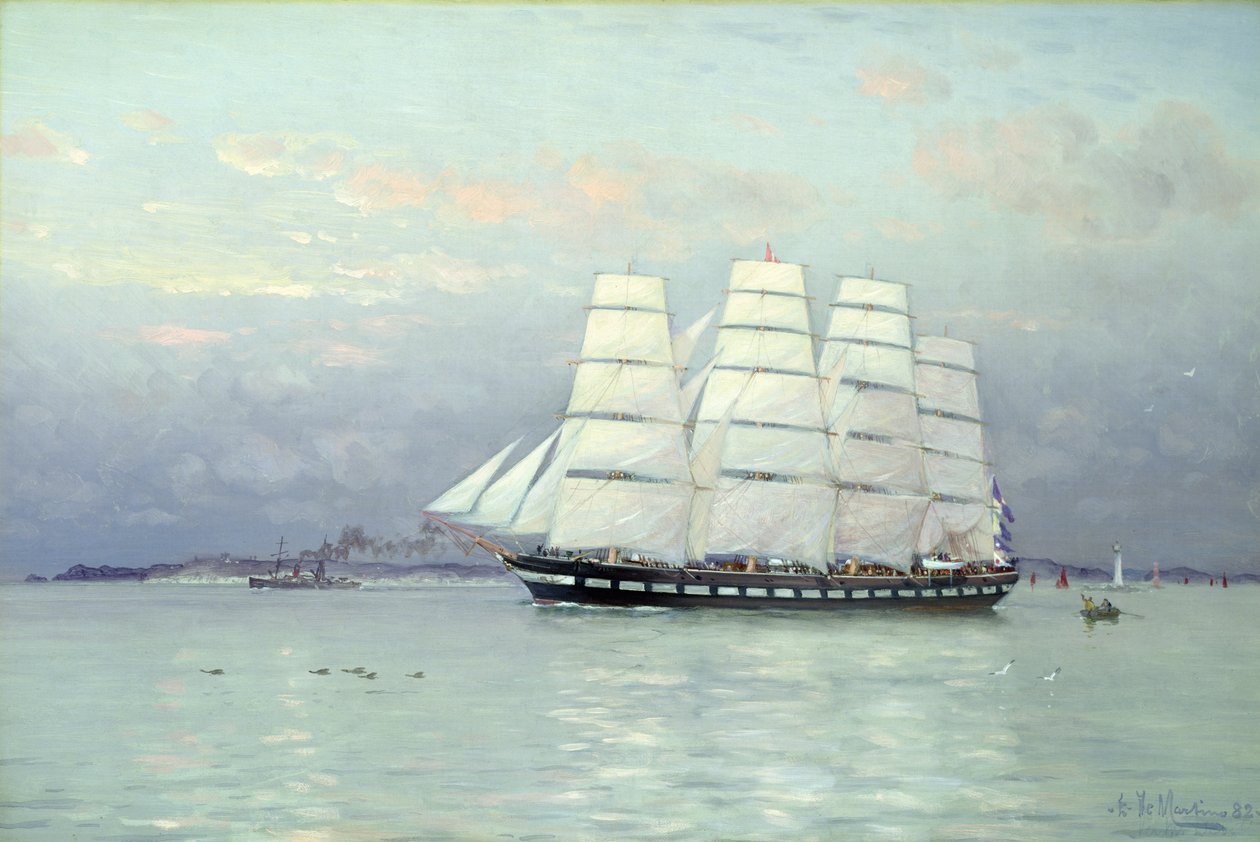 Outward Bound Ship under Full Sail, 1882 od Eduardo de Martino