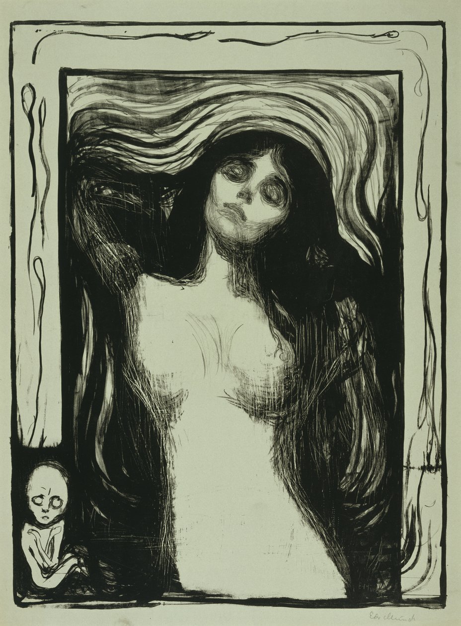 Madonna, 1895-1902 (litho na šedozeleném papíře) od Edvard Munch