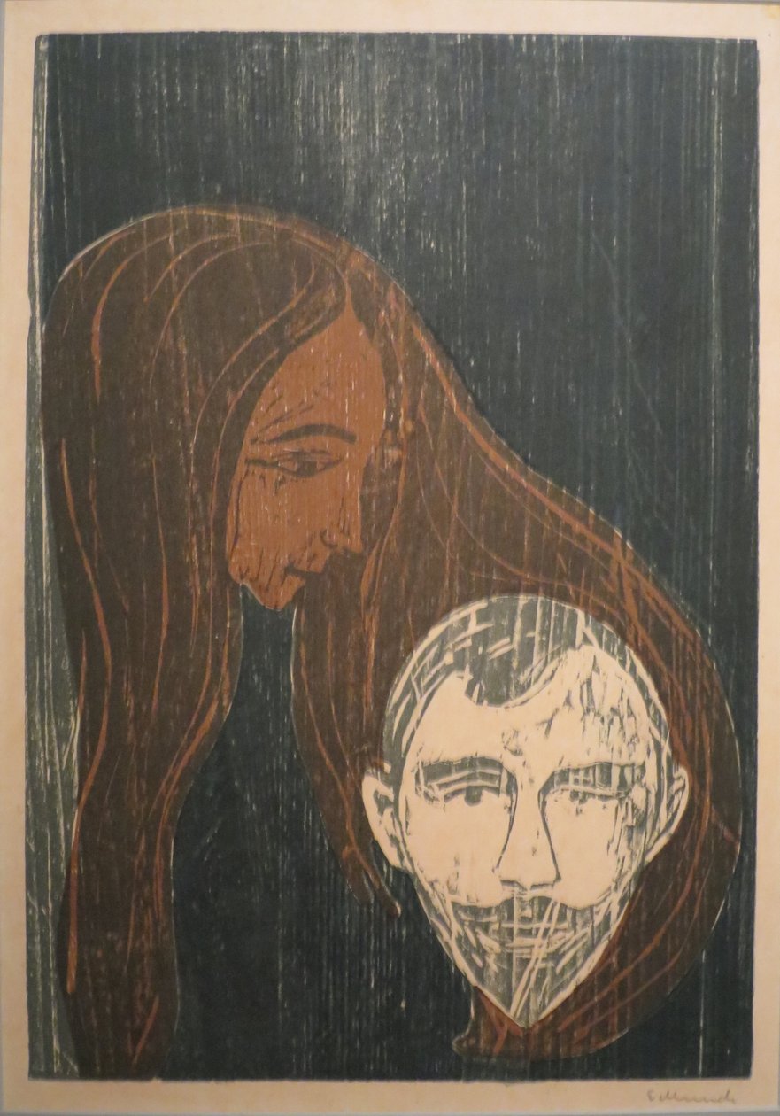Mužova hlava v ženských vlasech od Edvard Munch