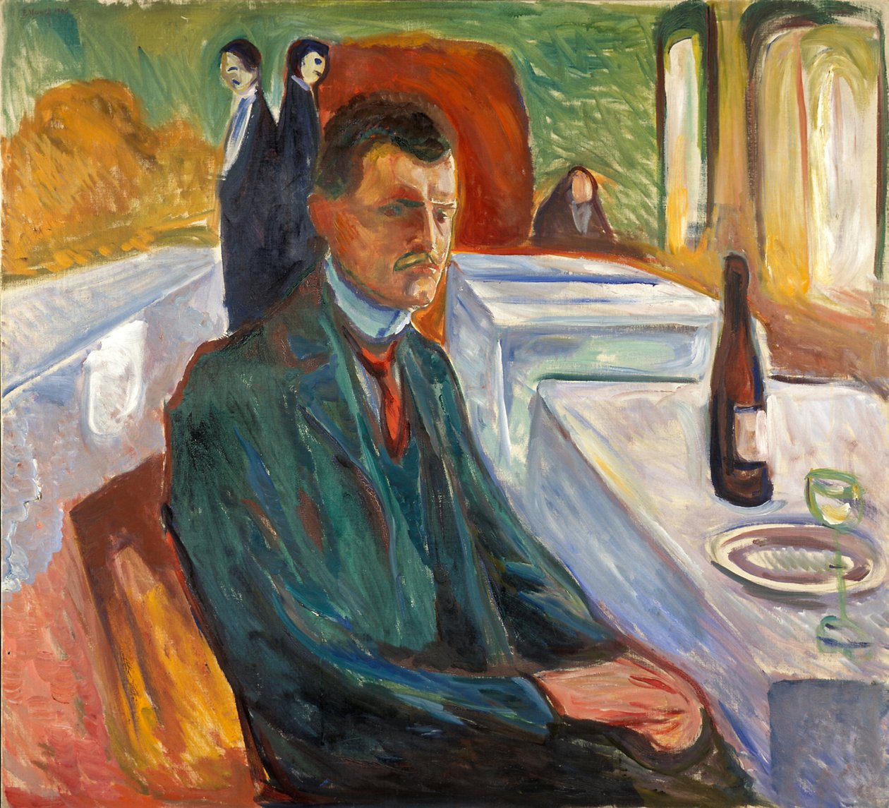 Autoportrét s lahví vína od Edvard Munch