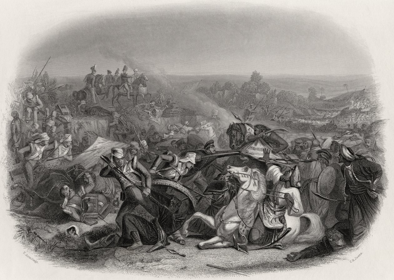 Bitva u Meeanee, 1843, vyryl C.H. Jeens (1827–1879) od Edward A. Armitage