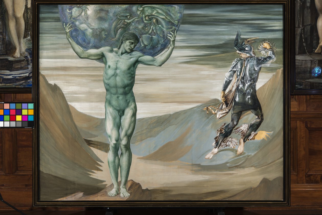 Atlas se změnil na kámen, kolem roku 1876 (kvaš) od Edward Burne Jones