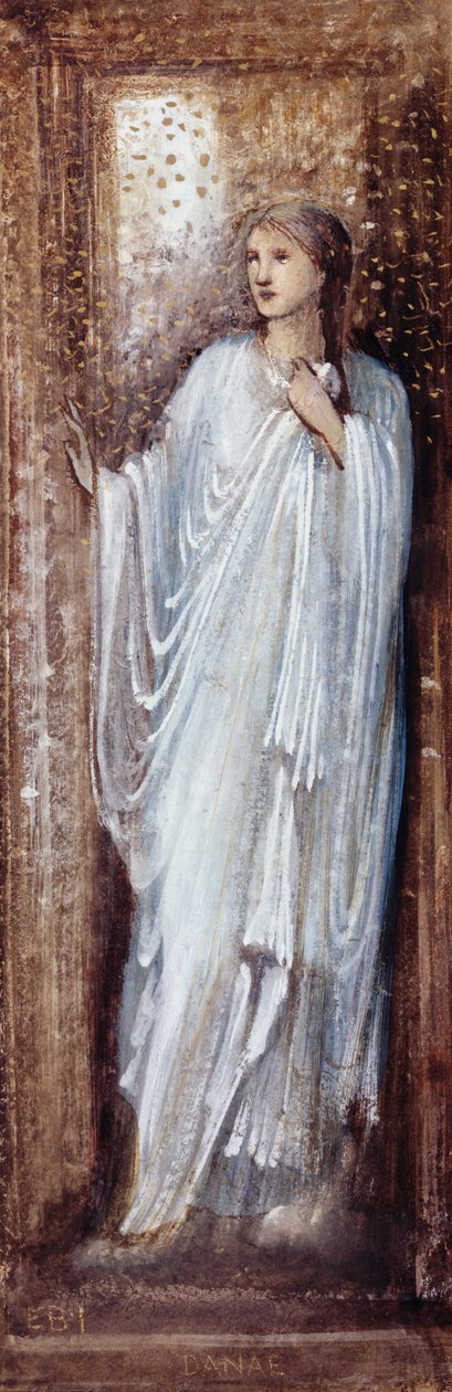 Danae (wc, kvaš a zlatá barva na papíře) od Edward Burne Jones
