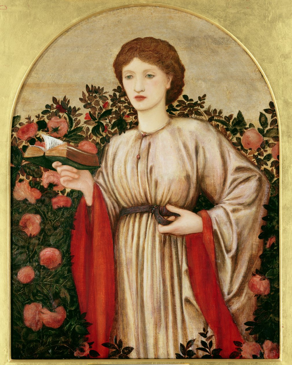 Dívka s knihou s růžemi vzadu od Edward Burne Jones