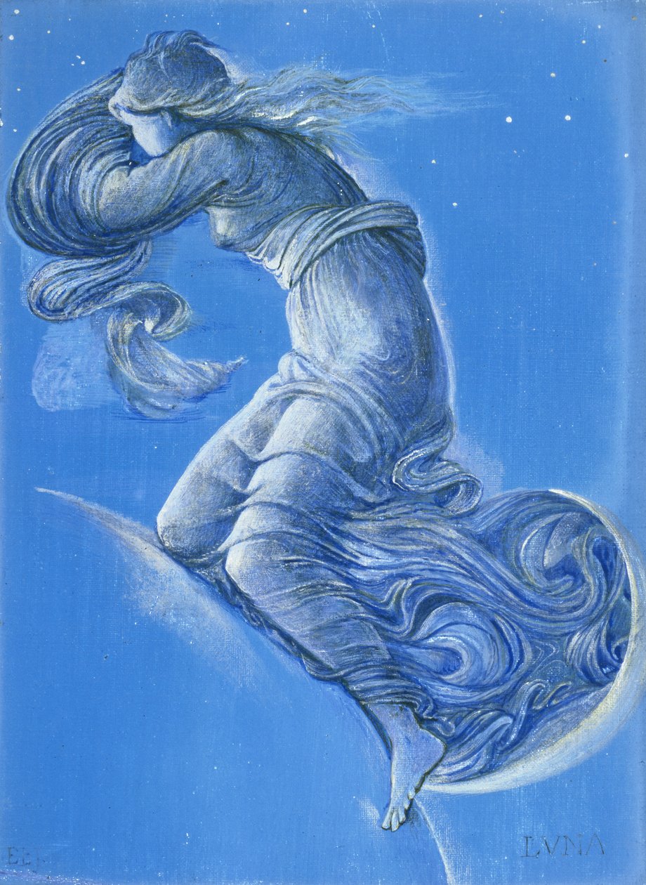 Luna (wc, barva karoserie, tužka a stříbrná barva na prádlo) od Edward Burne Jones
