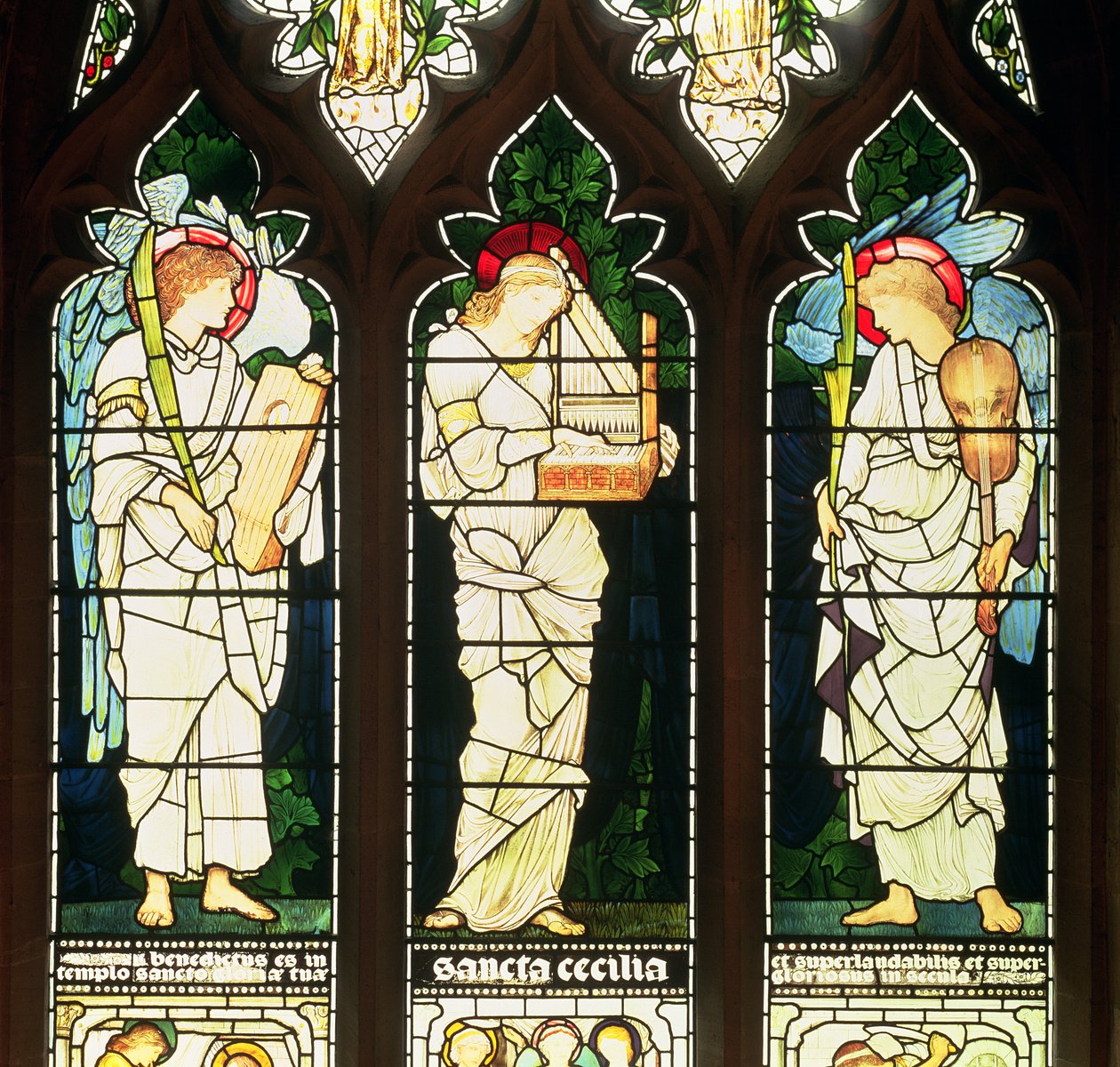 Svatá Cecílie a dva andělé, 70. léta 19. století (vitráže) od Edward Burne Jones