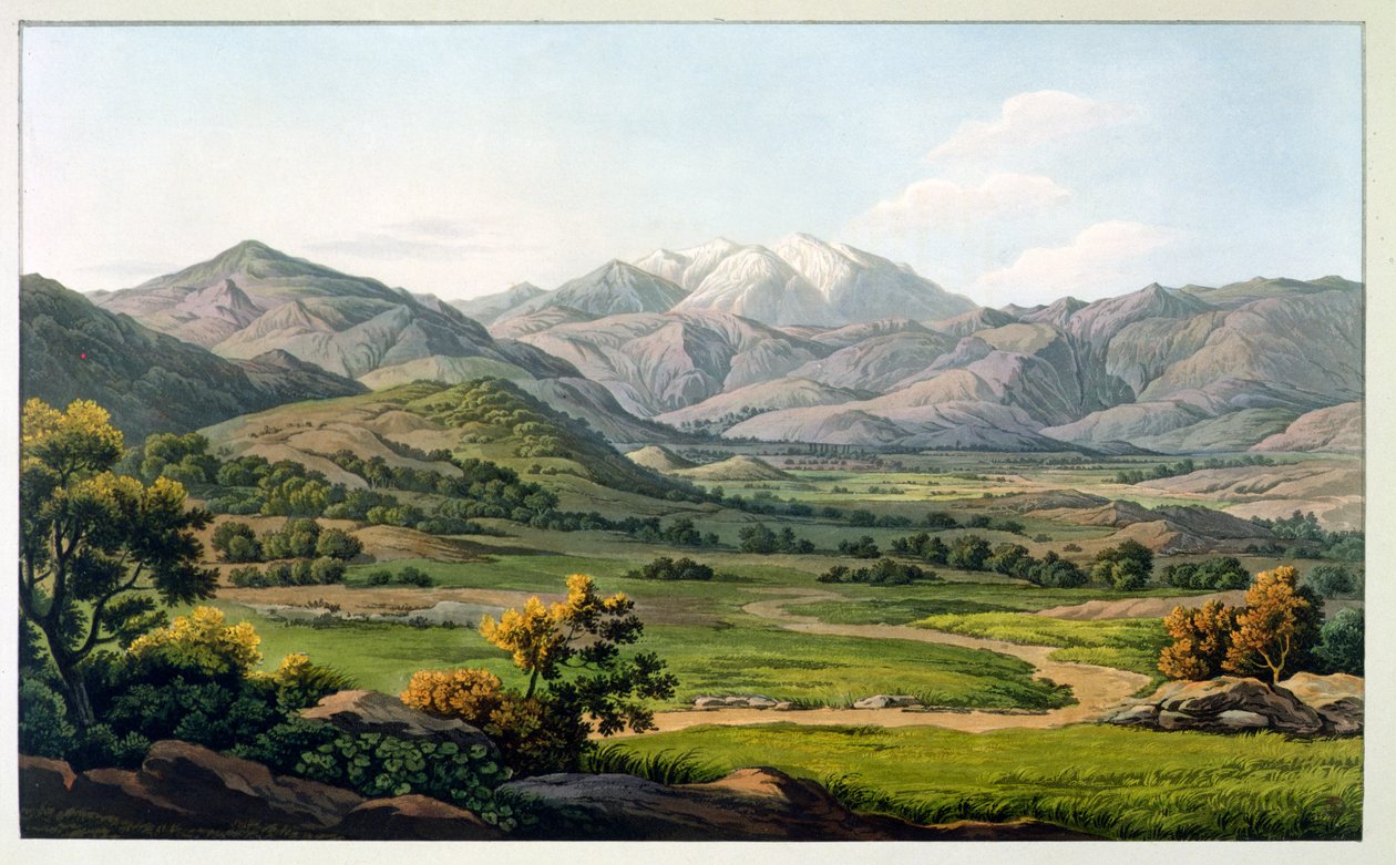Mount Olympus, jak je vidět mezi Larissou a Babou, deska 22 ze 4. části „Pohledy v Řecku“, vyryl Robert Havell, 1820 (akvatinta) od Edward Dodwell