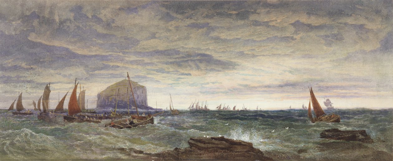 The Bass Rock at Dawn, 1855 (wc und bodycolour přes grafit na papíře) od Edward Duncan