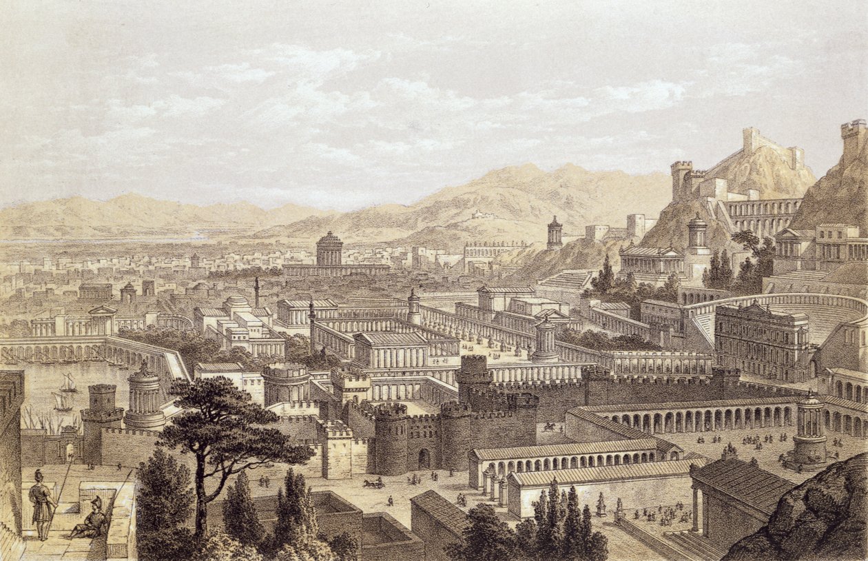 Město Ephesus z hory Coressus, vyryté T. Pickenem, 1859 od Edward Falkener
