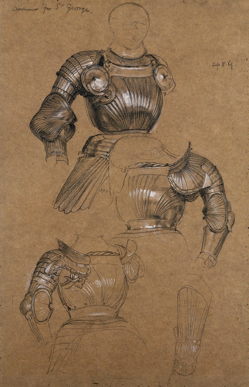 Tři studie brnění pro ‚St George‘, 1869 (křída na papíře) od Edward John Poynter