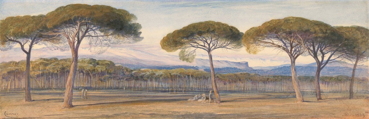 Pohled na borové lesy nad Cannes od Edward Lear