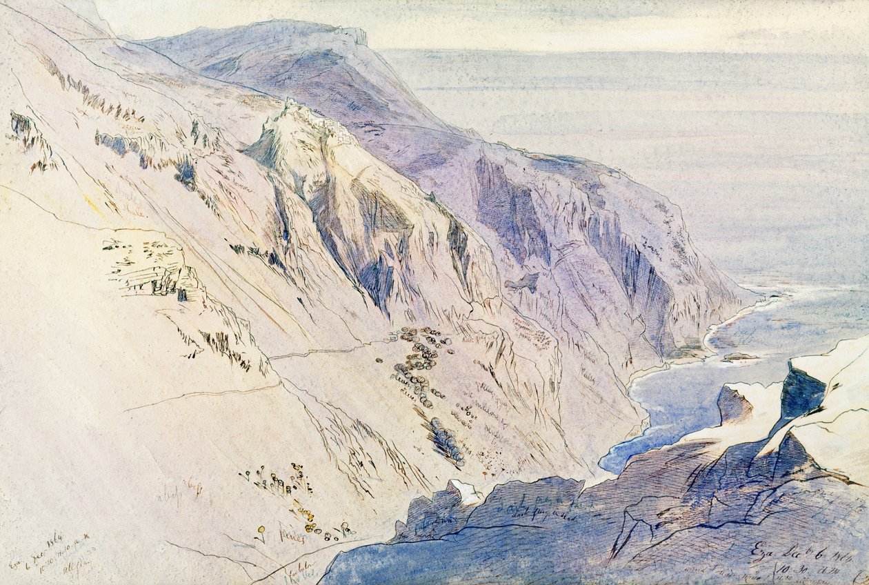 „Eza“ (Eze), 1864 (inkoust a wc) od Edward Lear