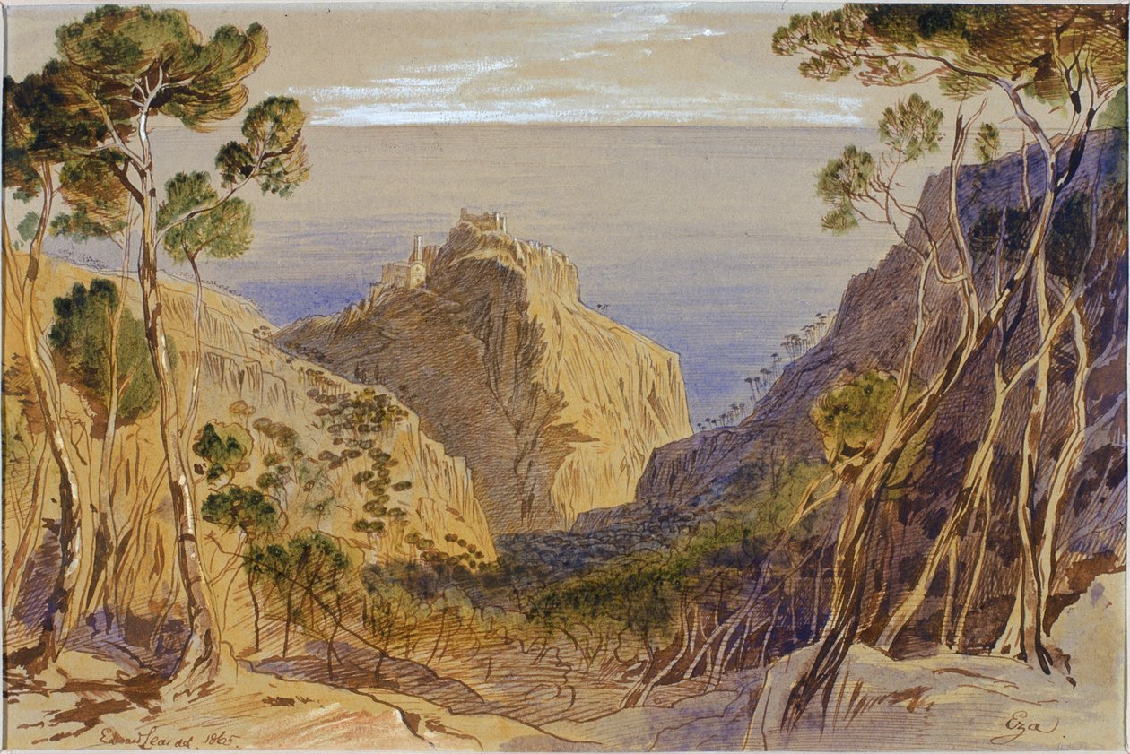 Eza, Francie, 1865 (inkoust a wc na papíře) od Edward Lear