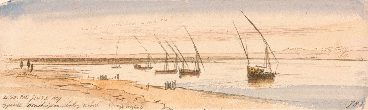 Naproti Beni Hassanovi, při pohledu na sever od Edward Lear