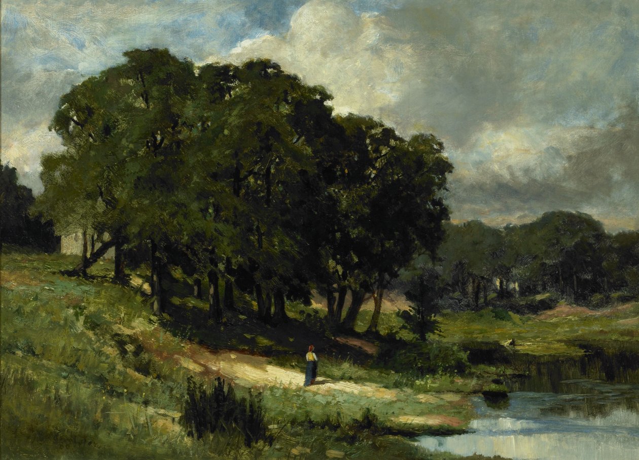 Žena stojící poblíž rybníka od Edward Mitchell Bannister