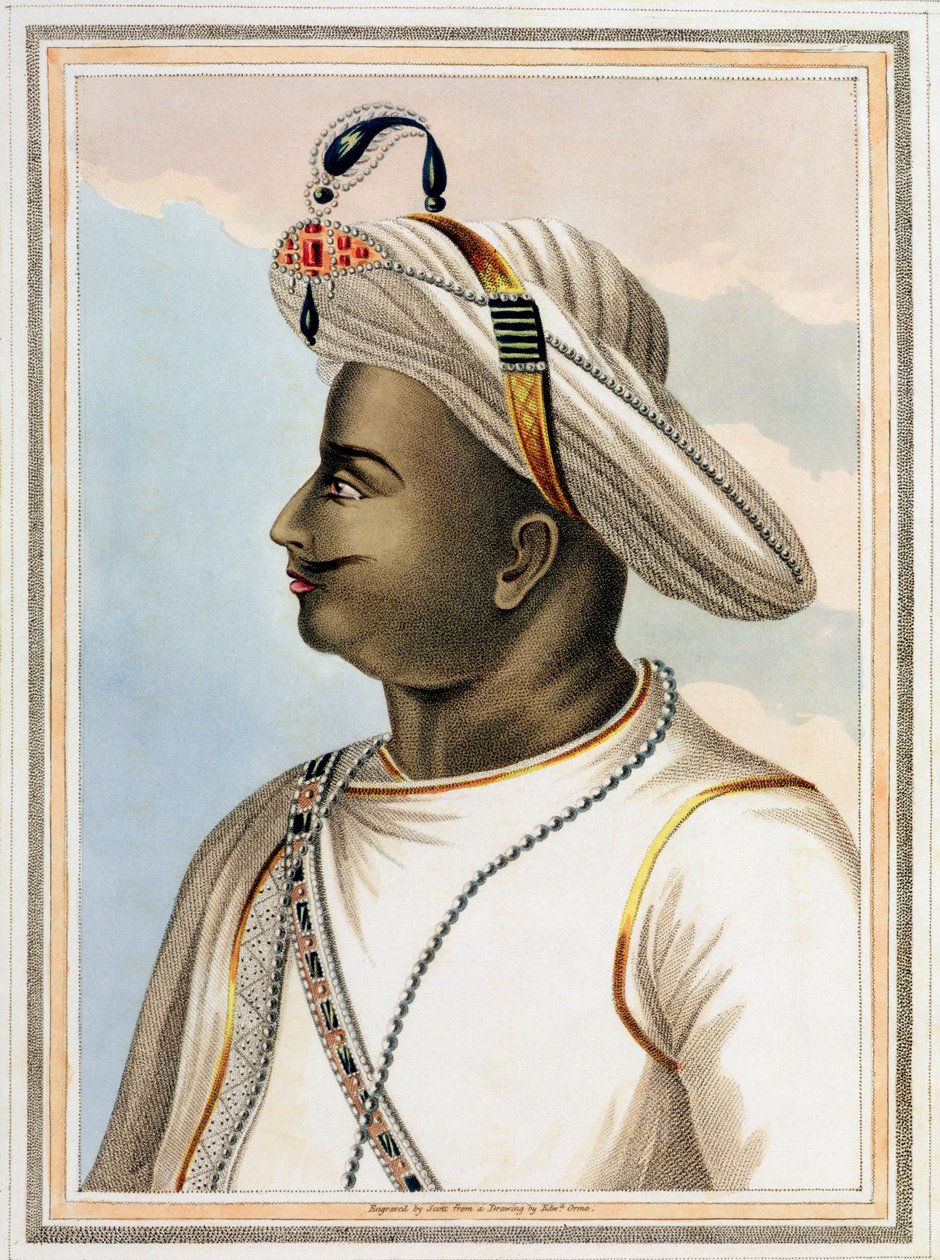 Tippoo Sultan (1749-99) deska z knihy Malebné scenérie v království Mysore, vyryl Edmund Scott (1758-1810) 1805 od Edward Orme