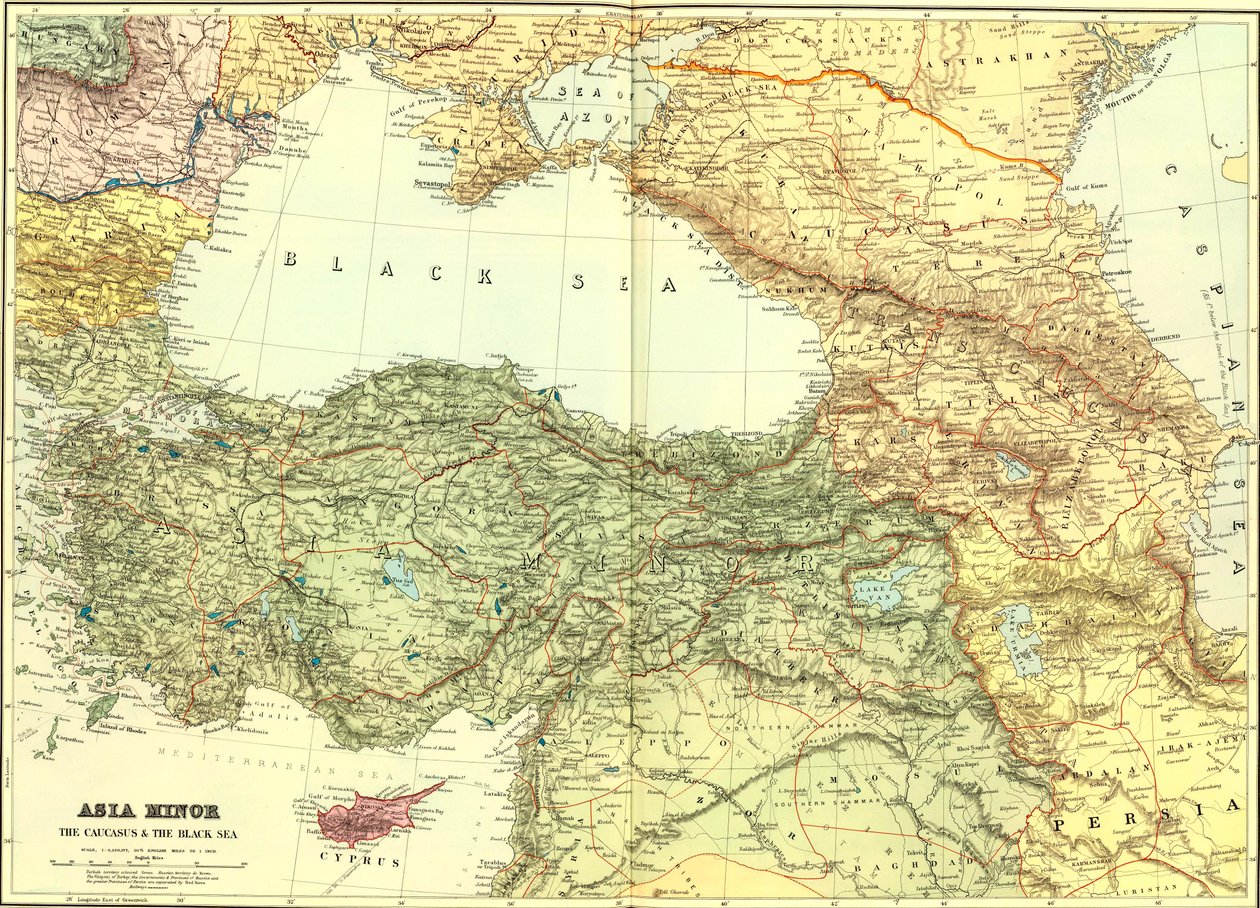 Malá Asie, Kavkaz a Černé moře. od Edward Stanford