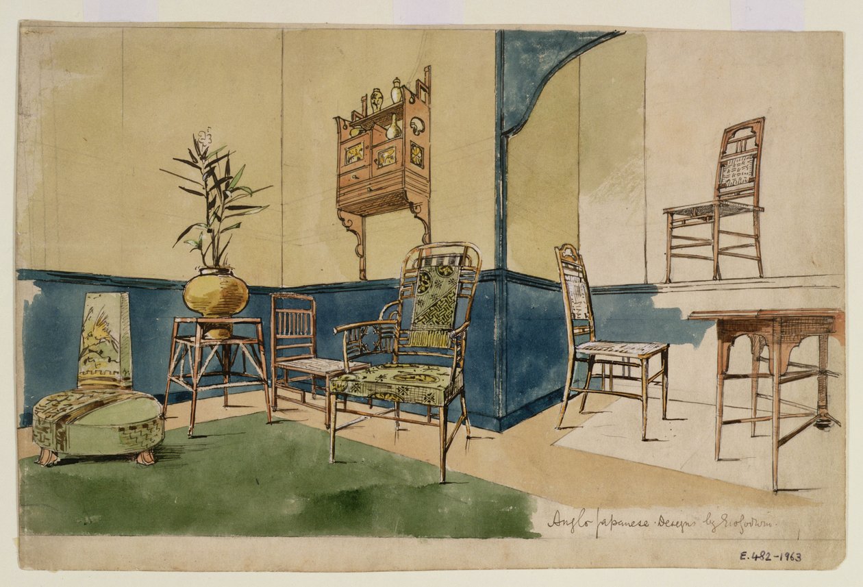 Anglo-Japanese Designs, cca 1860 (pero a černý inkoust a wc na papíře) od Edward William Godwin