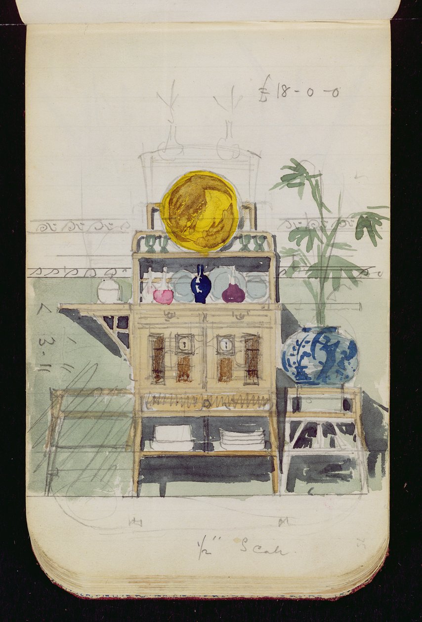 Design for a Sideboard, c.1860s-70s (wc a tužka na papíře) od Edward William Godwin