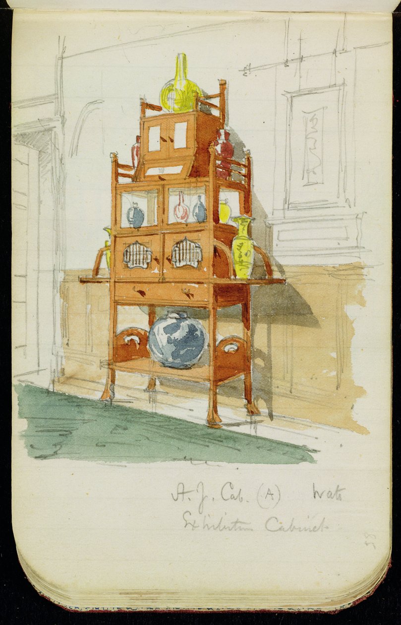 Výstavní skříň, cca 1860-70s (wc a tužka na papíře) od Edward William Godwin
