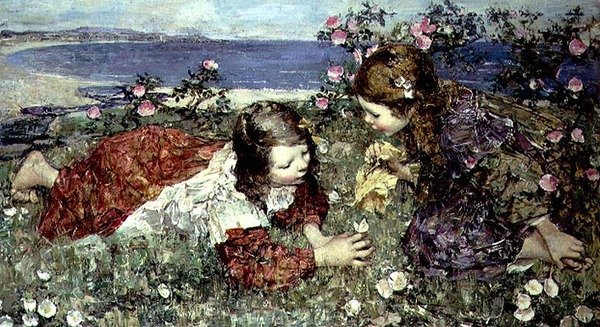 Motýli (olej na panelu) od Edward Atkinson Hornel