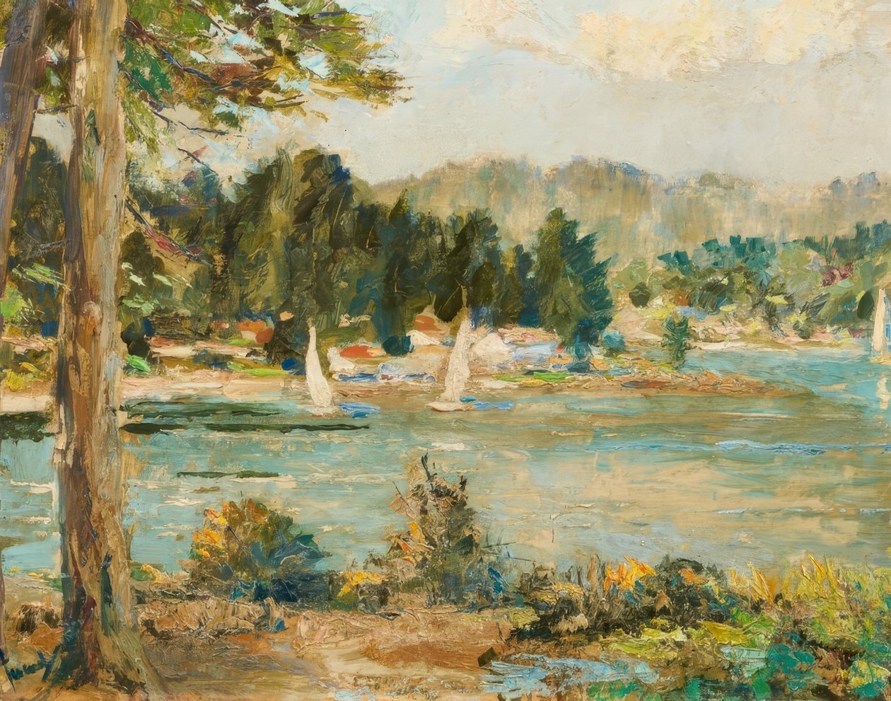Plachetnice na jezeře od Edward Cucuel