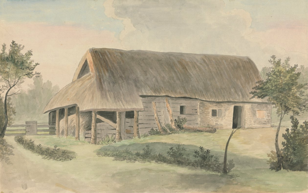Stodola s doškovou střechou od Edward Francis Burney