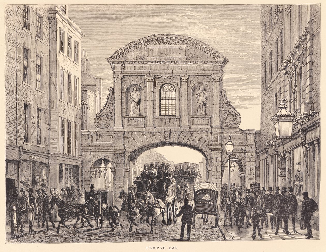 Temple Bar ve Fleet Street, kolem roku 1870 od Edward Henry Fahey