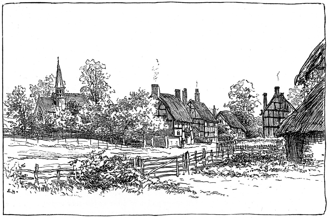 Vesnice Luddington a nový kostel, Warwickshire, 1885. od Edward Hull