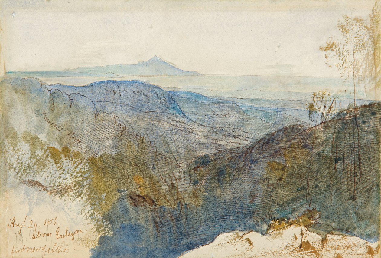 Daleký pohled na horu Athos od Edward Lear