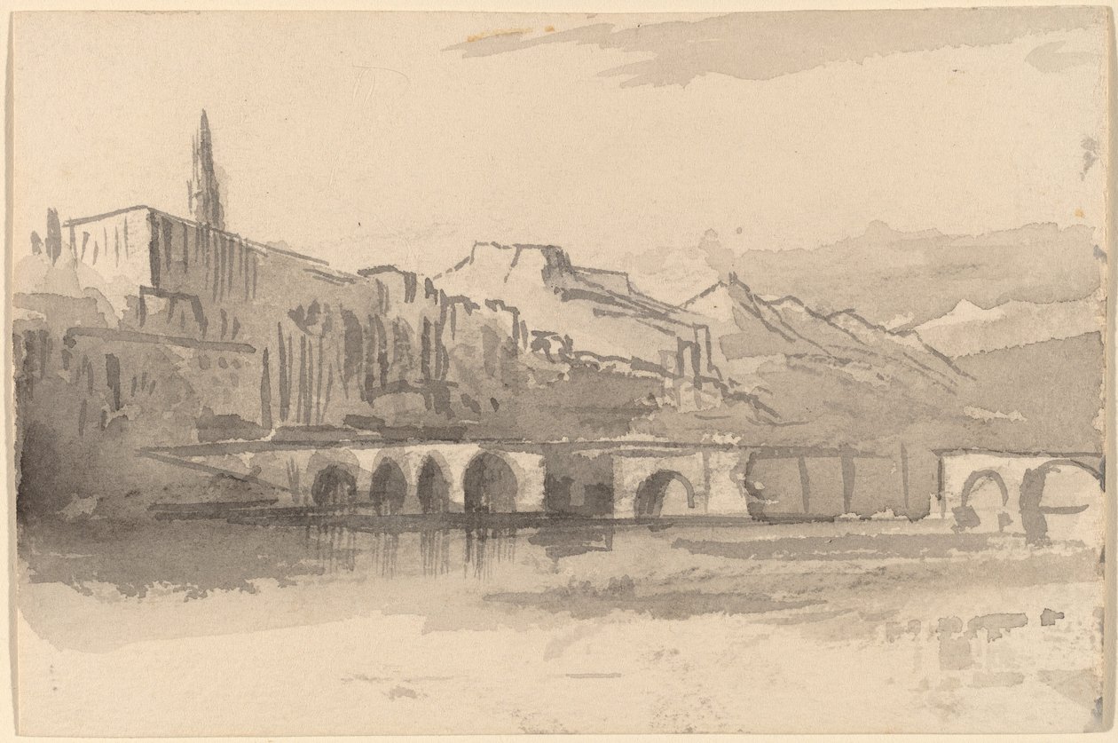 Most s horami v dálce (Ventimiglia) od Edward Lear