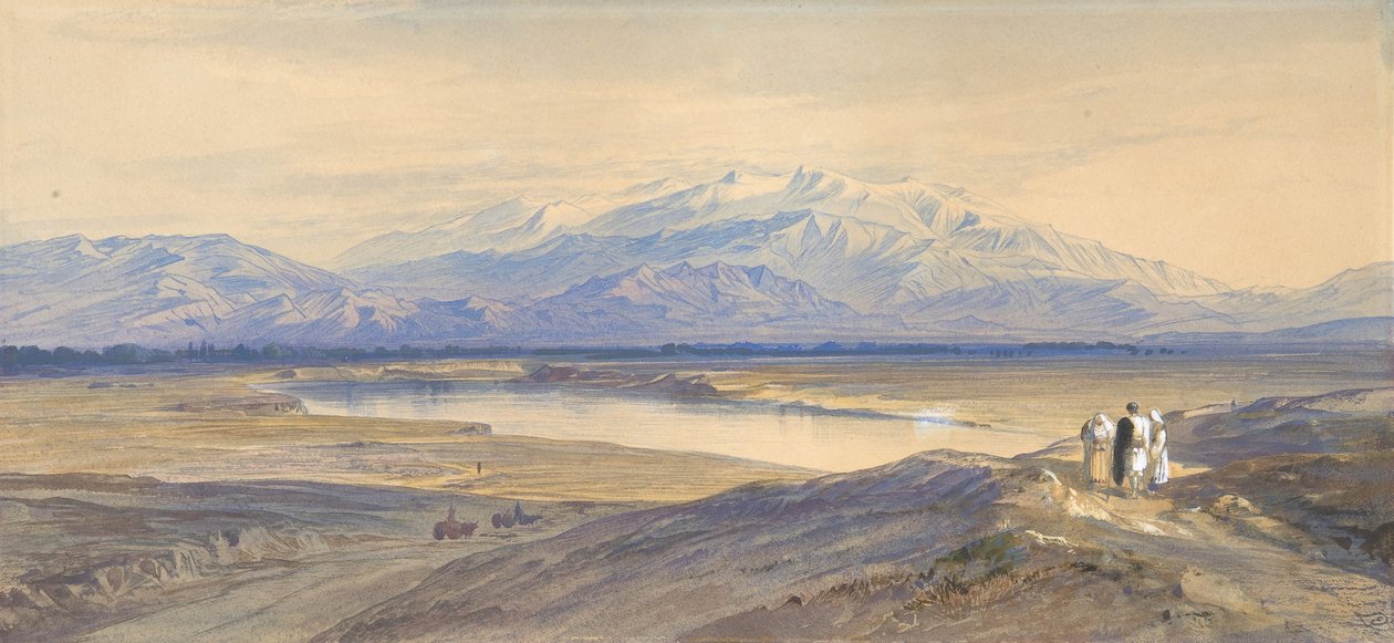 Mount Olympus z Larissy, Thesálie, Řecko, 1850-85. od Edward Lear