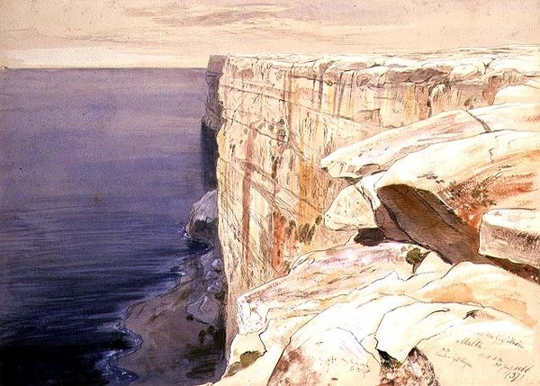 Skály poblíž Garf Hasan, Malta od Edward Lear