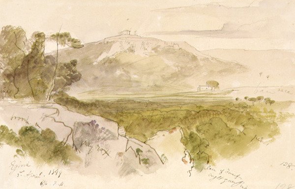 Chrám Aphaia v Aegina od Edward Lear