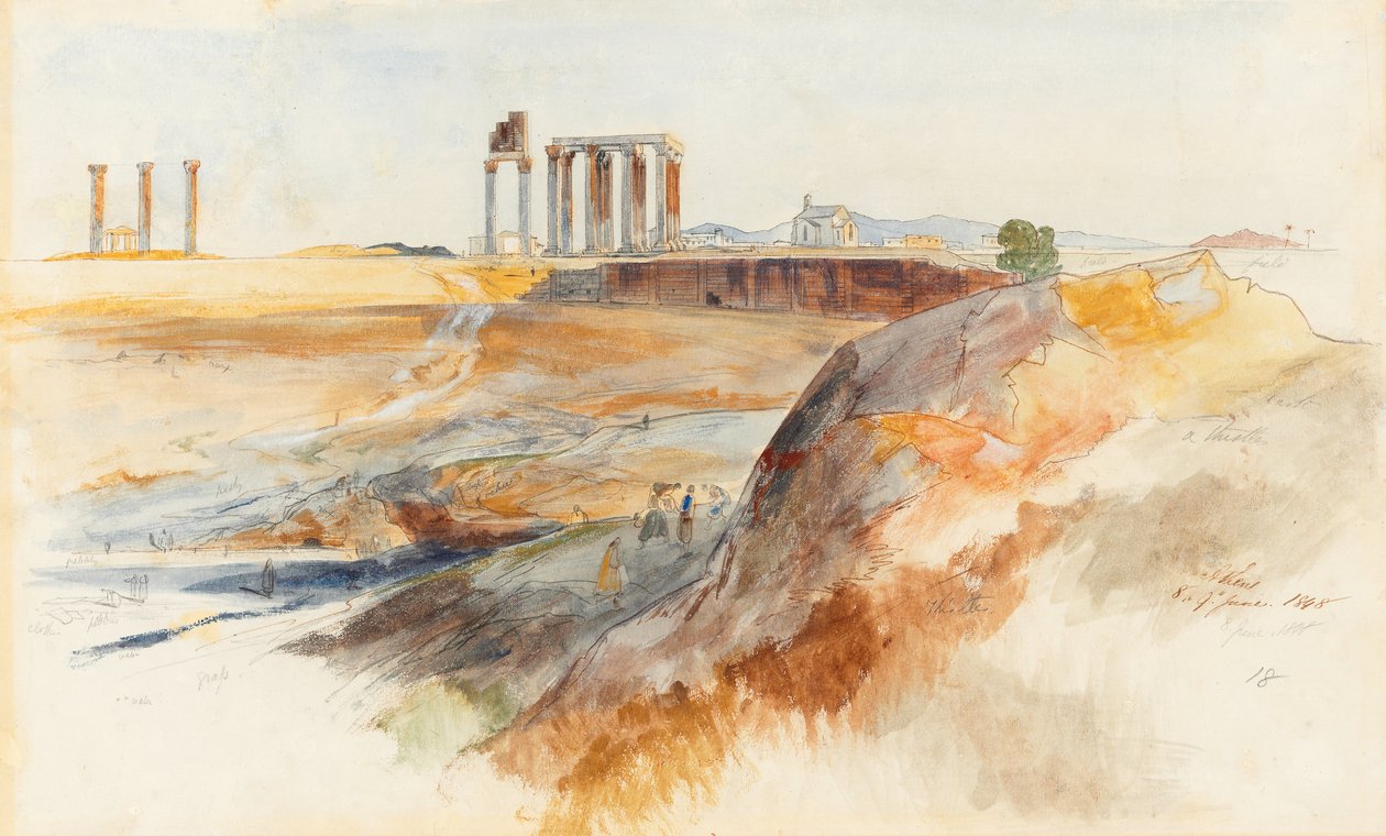 Chrám boha Dia Olympského, Athény od Edward Lear