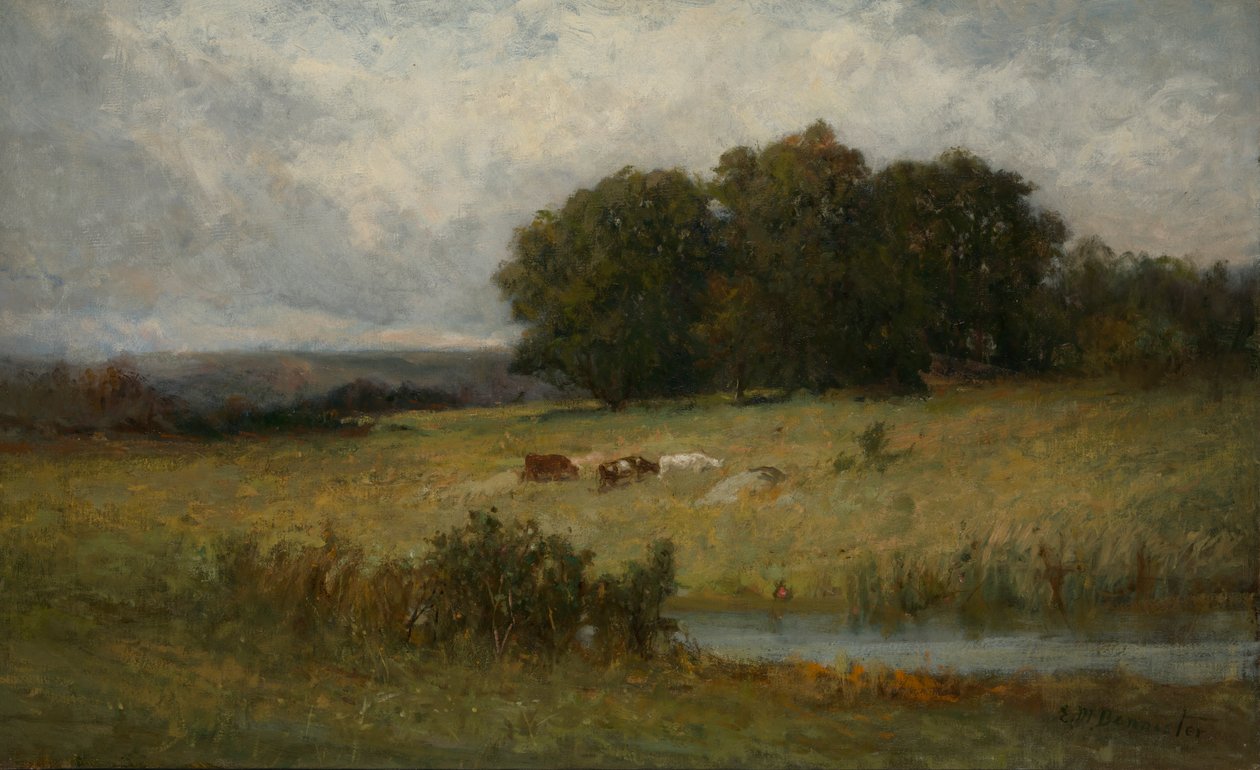 Jasná scéna dobytka poblíž potoka. od Edward Mitchell Bannister