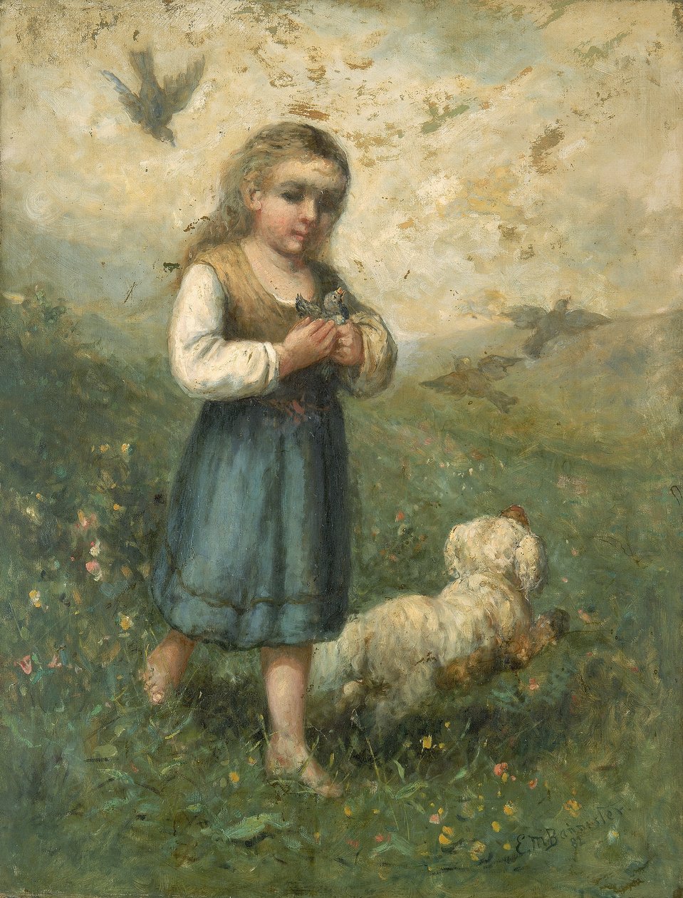 Dítě s ptáky a psem od Edward Mitchell Bannister