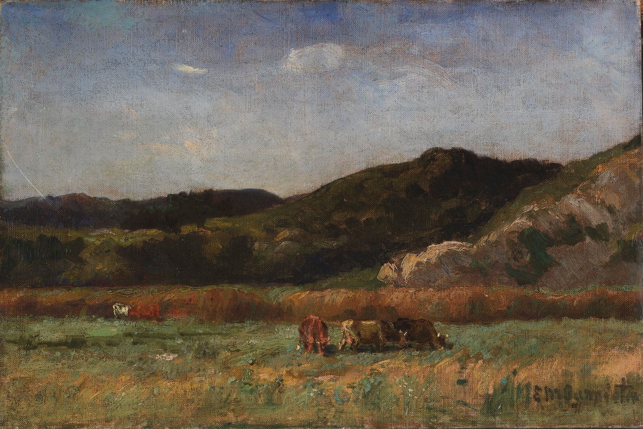 Bez názvu (krajina s pasoucími se kravami, kopce) od Edward Mitchell Bannister