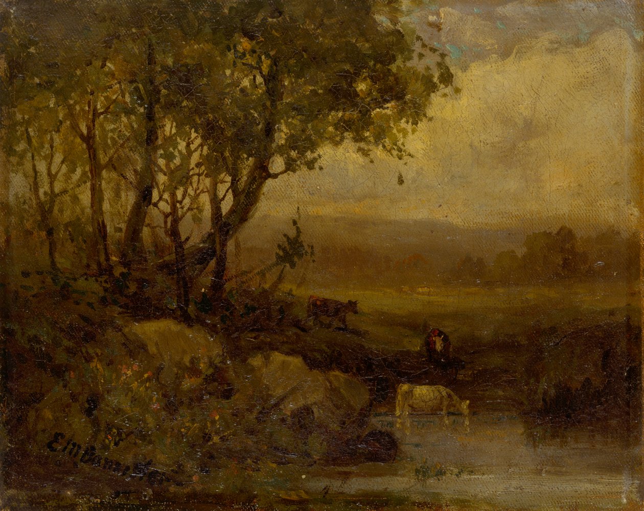 Krajina bez názvu, břeh řeky, tři krávy. od Edward Mitchell Bannister