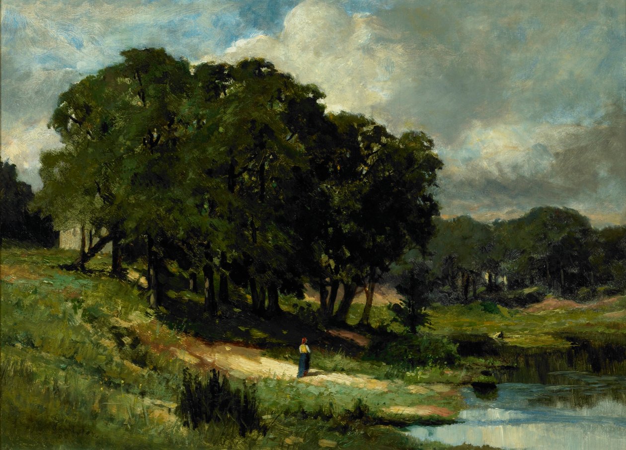 Žena stojící poblíž rybníka od Edward Mitchell Bannister