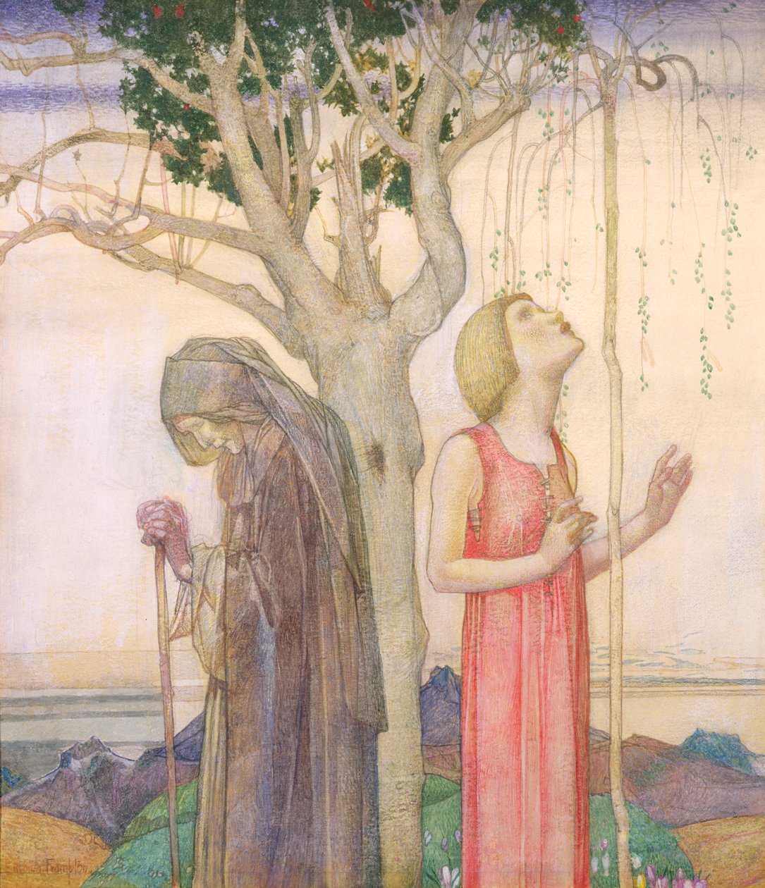 Mládí a věk, 1923 (vaječná tempera) od Edward Reginald Frampton