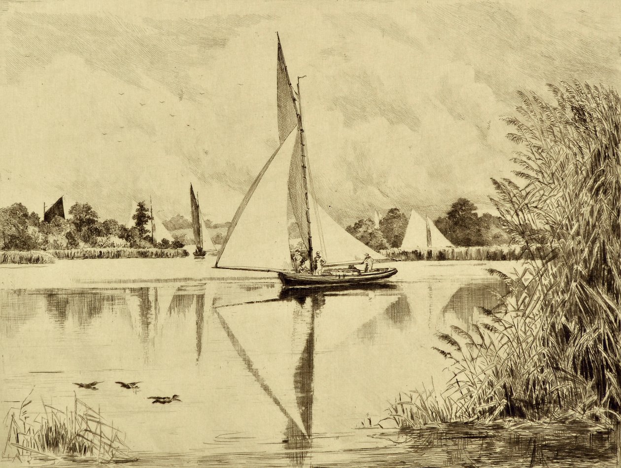 The Bure: On Wroxham Road, c.1880 (etching)   1412133   cs       czech Successfully Translated  Original: Øverst portræt af T. N. Thiele som barn, forneden fire drenge der spiller bold Translat: Øverst portræt af T. N. Thiele som barn, forneden fire drenge od Edward Slocombe