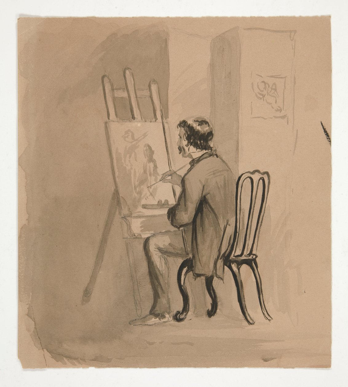 Umělec sedí u stojanu od Edwin Austin Abbey
